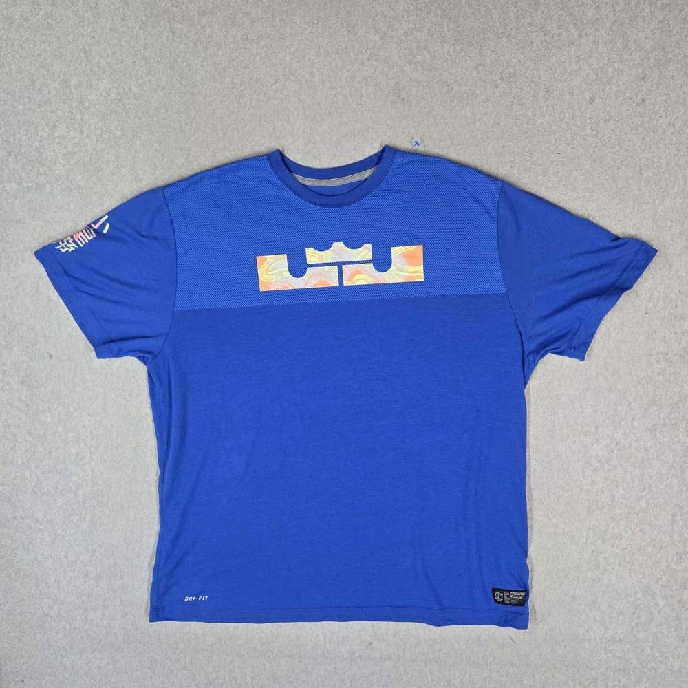 Nike Men Shirt 2XL Blue Lebron James Logo Dri-Fit Activewear Short Sleeve